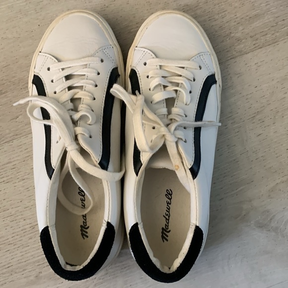 Madewell White black Leather Low Top Sneakers Shoes size 7 unisex - Picture 4 of 7